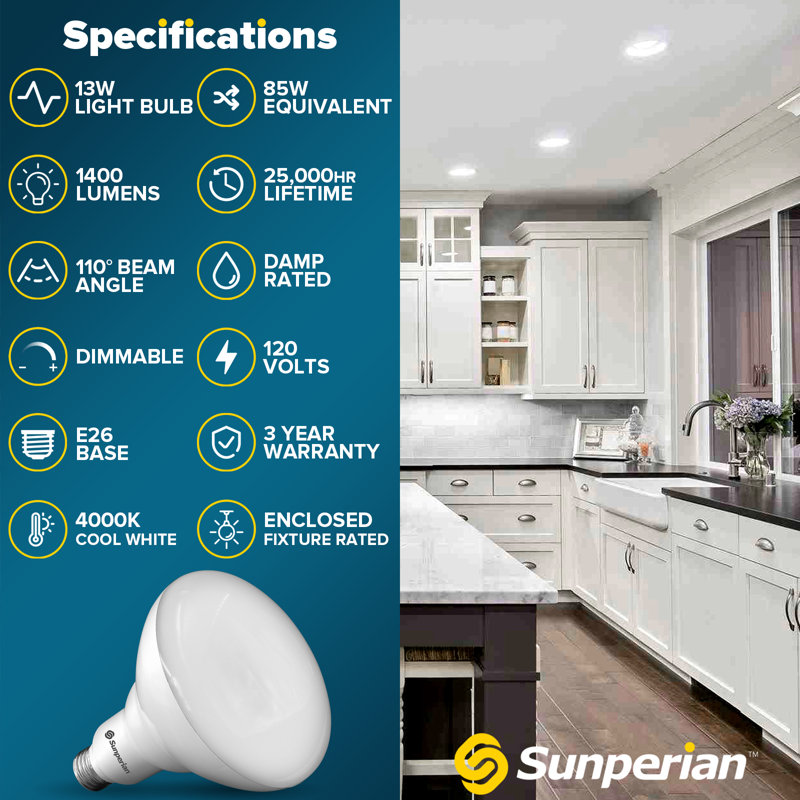 13 Watt (85 Watt Equivalent), BR40 LED, Dimmable Light Bulb, E26/Medium (Standard) Base, 4000 K