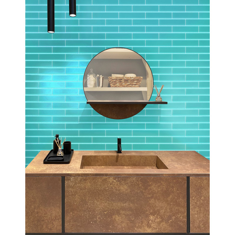 12'' x 3'' Glass Subway Wall Tile, Blue