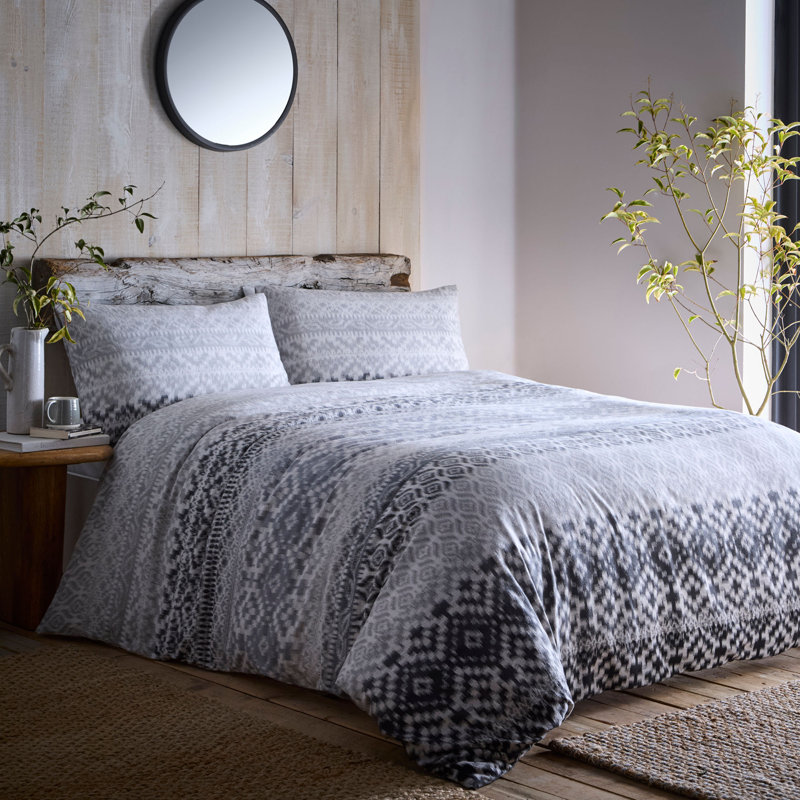 Bergen Cotton Geometric Duvet Cover Set with Pillowcases Included, Terracotta, Double Duvet Cover + 2 Standard Pillowcases