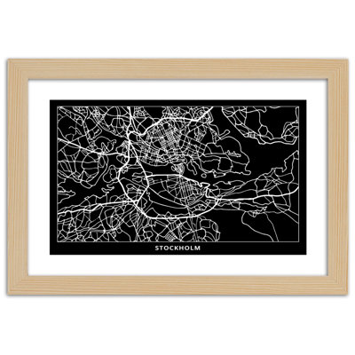 Stockholm City Map 1 Piece Single Picture Frame Wall Art