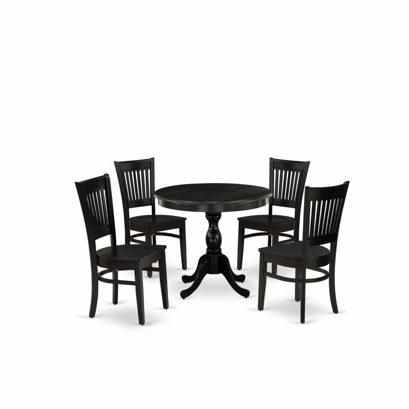 Ensemble de table de salle à manger moderne 5 pièces comprenant une table de cuisine ronde avec piédestal et 4 chaises de cuisine, noir