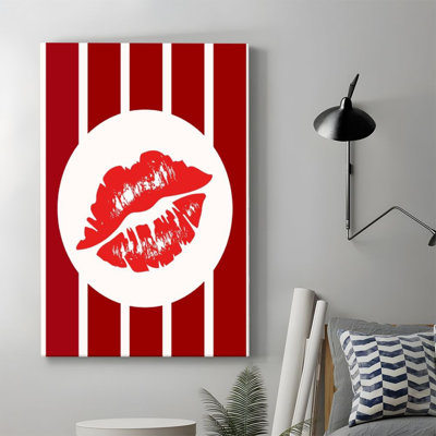 1pc Valentine's Day Framed Canvas Wall Art Prints Poster, Red Lips Kiss Art Posters Canvas Print Painting for Living Room Bedroom Office Bathroom Dorm