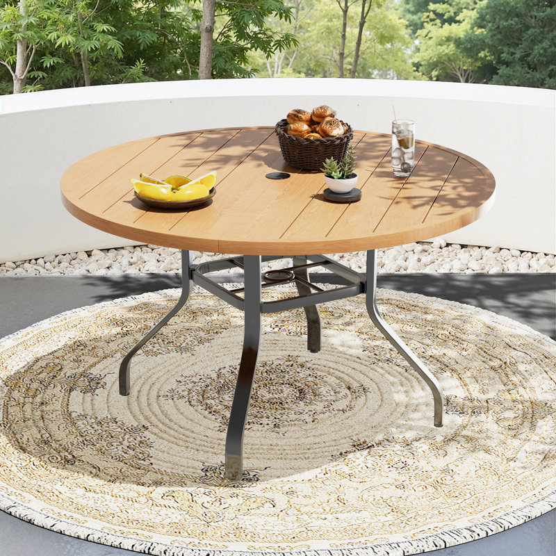 Table de salle à manger d'extérieur ronde en métal, 29.52" H x 41.33"W x 41.33" D, Brun