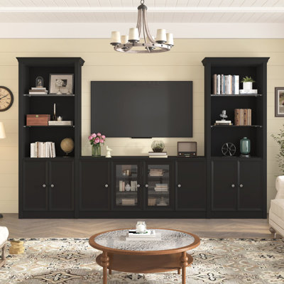 128.2" W Wall Unit Entertainment Center TV Stand With Bookshelves For Tvs Up To 80",