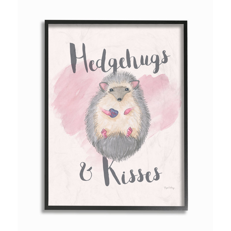 «Hedgehugs And Kisses», impression sur toile, H 14 po x l 11 po, Giclée encadrée noir minuit