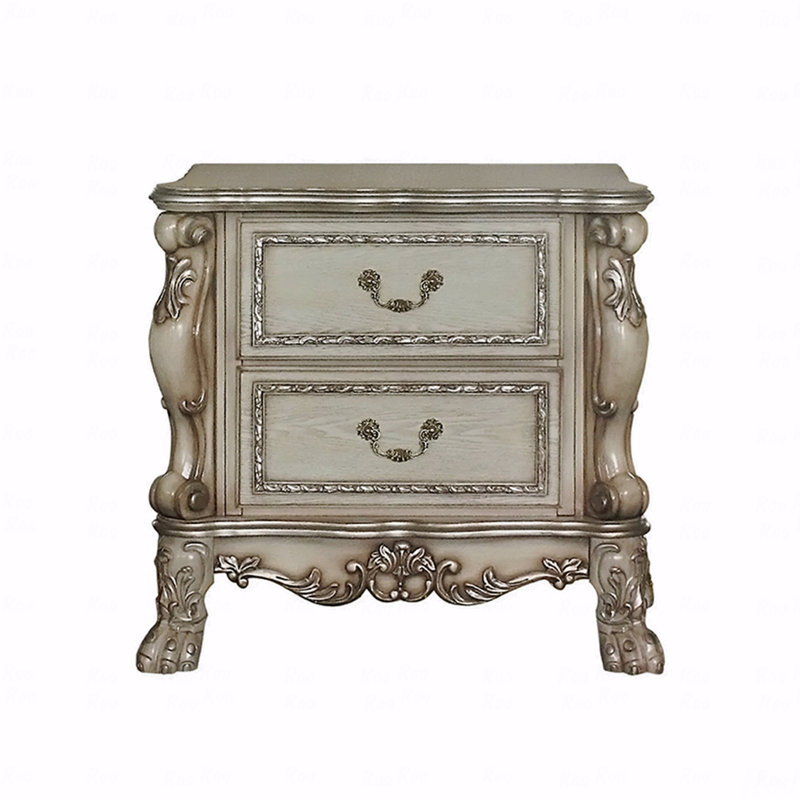 Table de chevet 2 tiroirs Woodenen, Doré