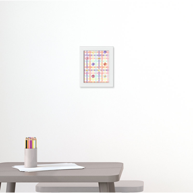 Impression sur papier à carreaux unique avec fleurs, H 12 po x l 10 po x P 0,625 po, Encadré plat blanc
