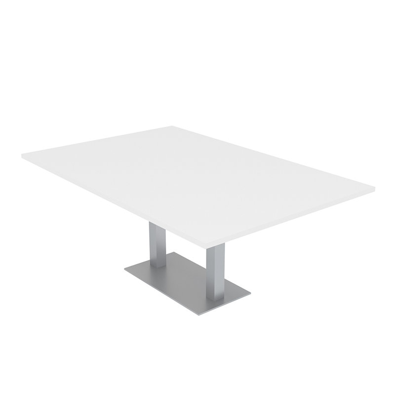 Rectangle Conference Table with Double Metal Post Base, 84" L x 48" W, Classic White, Silver