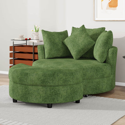 360° Swivel Barrel Chair With Storage Ottoman & 4 Pillows, Modern Oversize Round Swivel Leisure Arm Chair