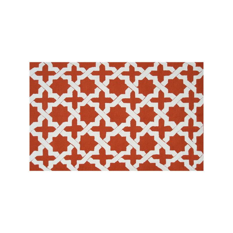 Tapis décoratif orange crocheté à motifs géométriques, Rectangle 5 pi x 7 pi 6 po