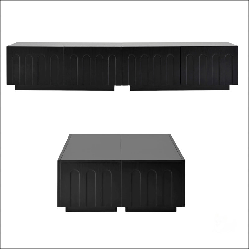 Elegant TV Stand & Coffee Table Set Of 2, Black