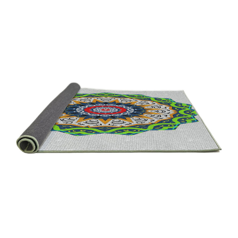 Tapis vert/bleu/gris tissé à la machine, Rectangle 6 pi x 9 pi