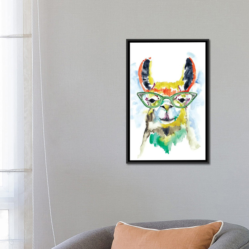 «Smarty-Pants Llama», reproduction sur toile, H 26 po x l 18 po x P 1,5 po, Pas de tapis, Toile avec cadre noir
