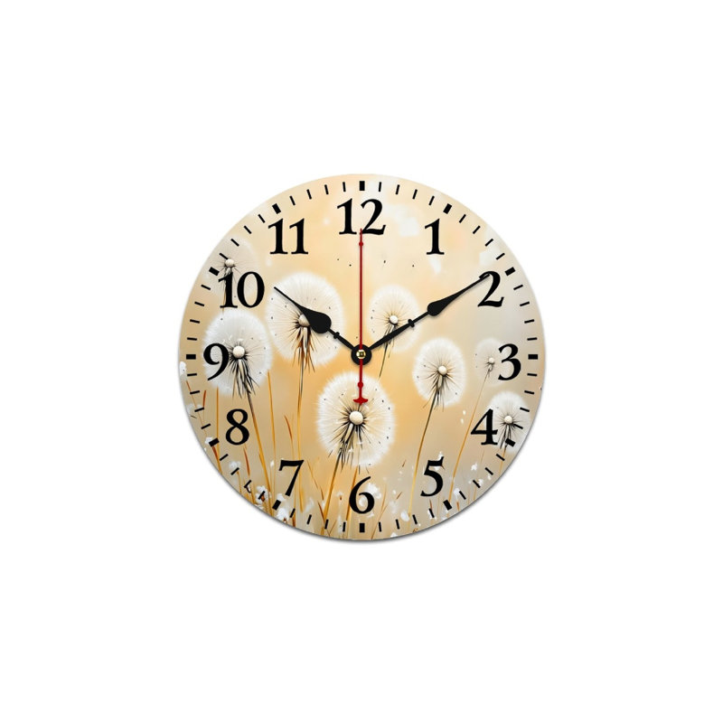 Horloge murale blanche 12 "x 12" Aquarelle Dandelions
