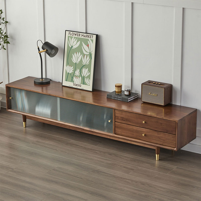 70.87" Burlywood Solid Wood+Glass TVStands, Walnut, 70.87"