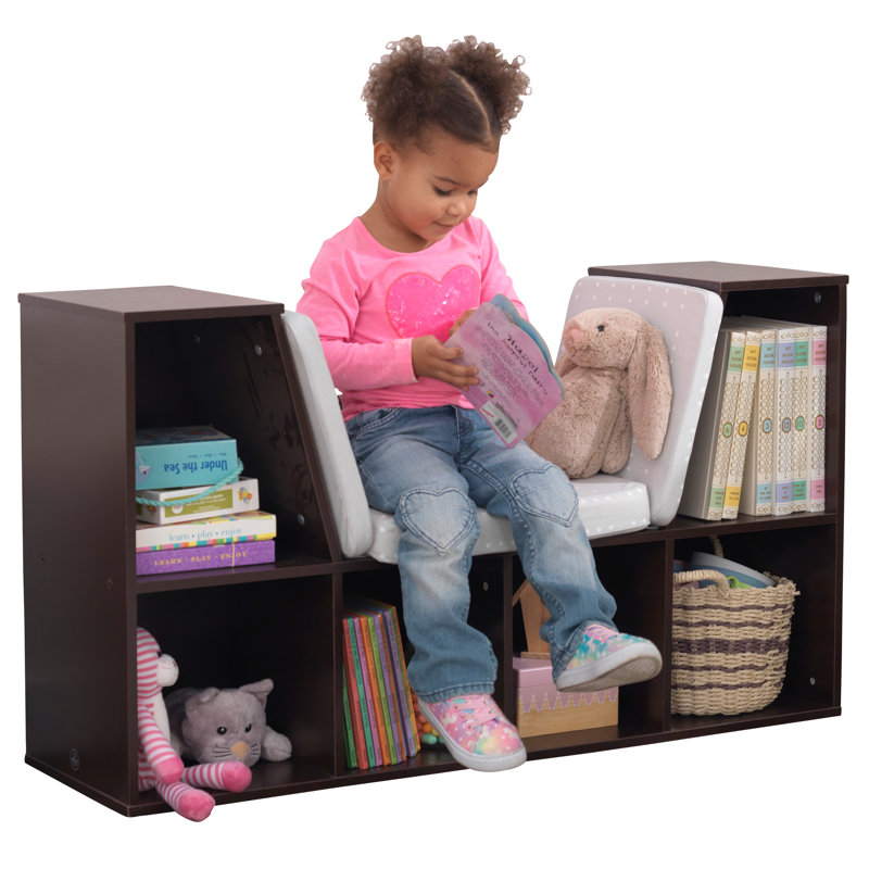 Espresso Kids Bookcase with Reading Nook and Cushions