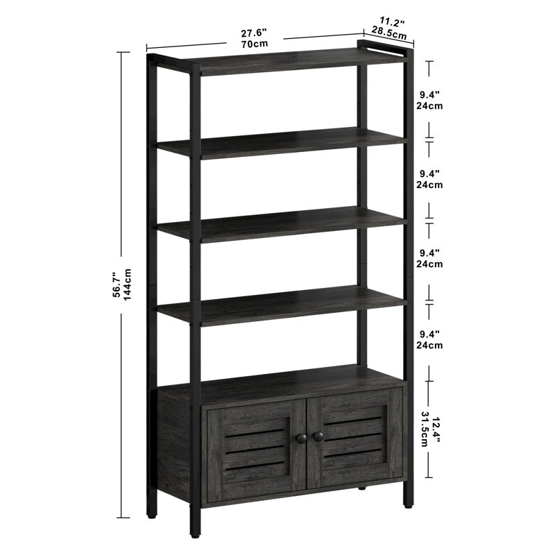 Keegen Storage Bookcase, Vintage Gray, (4 Shelves) 56.7" H x 27.6" W x 11.2" D