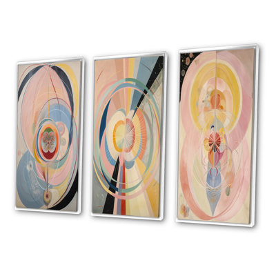 Syncronicity Pink Vintage Spiritual Retro Art II - Abstract Painting Art Set Of 3 Pieces