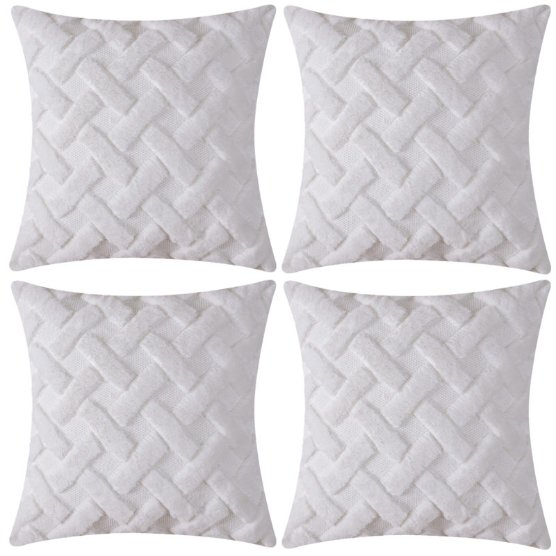 Housse de coussin carrée en fausse fourrure brodée, Blanc