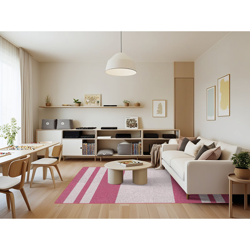 Tapis rose à rayures Antria, Rectangle 7 pi x 9 pi