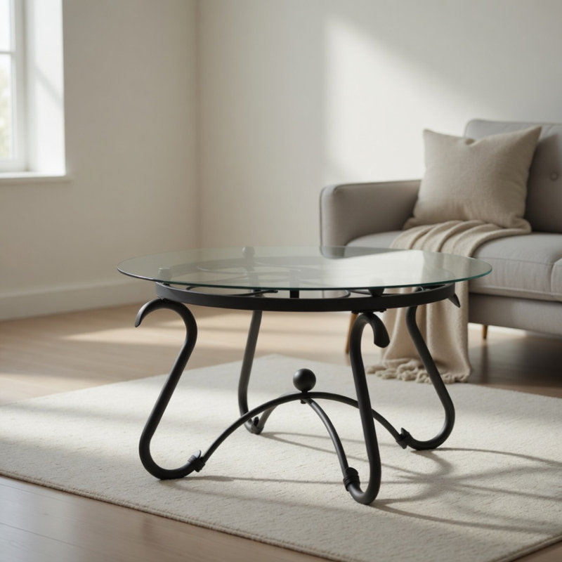 Ensemble de 2 tables basses de surface en verre trempé, table d'appoint ronde décorative avec construction robuste pour le salon (noir rustique)