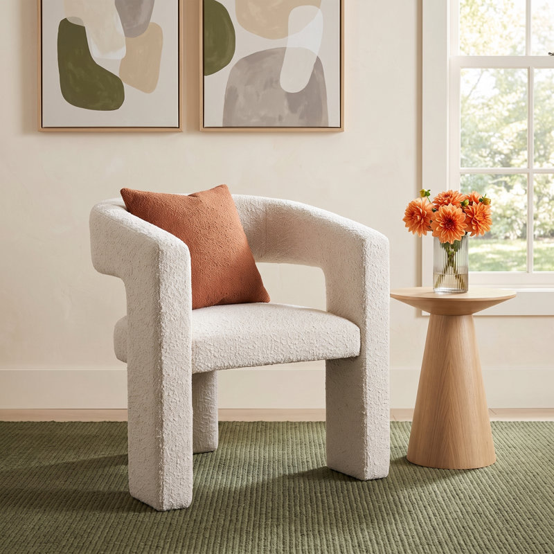 Verna Upholstered Barrel Chair, White Boucle