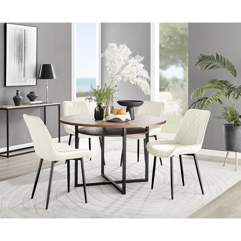 Adler 4 - Person Dining Set, Cream/Black