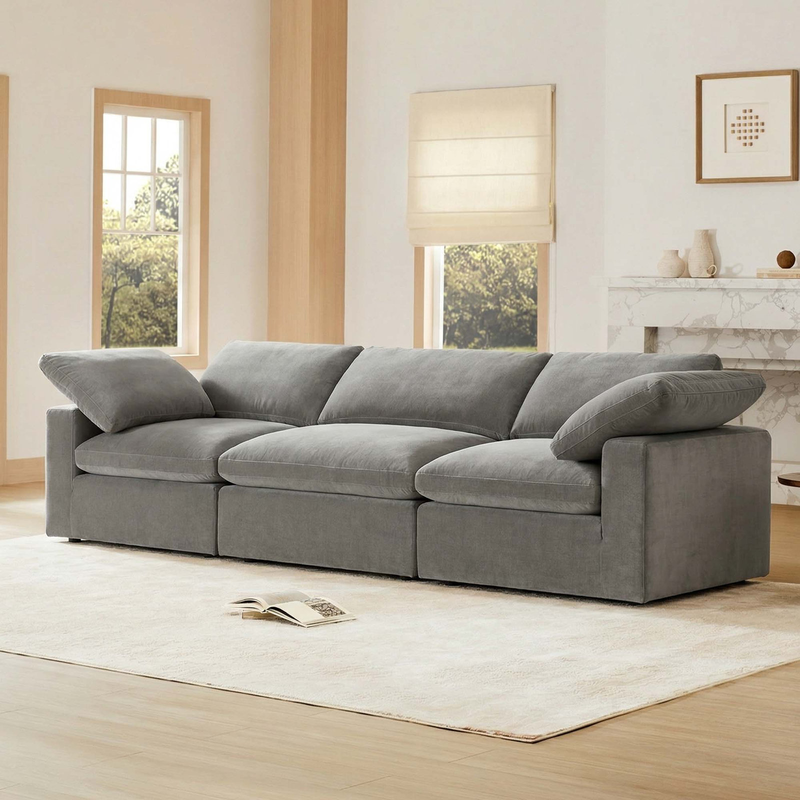 Asher 118" Linen Modular Sectional, Capri Truffle