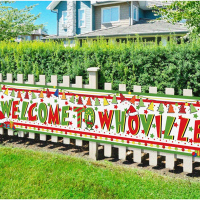 Whoville Welcome Banner Set 1pcs Outdoor Porch Decorations-approximately 118-inches x 24-inches