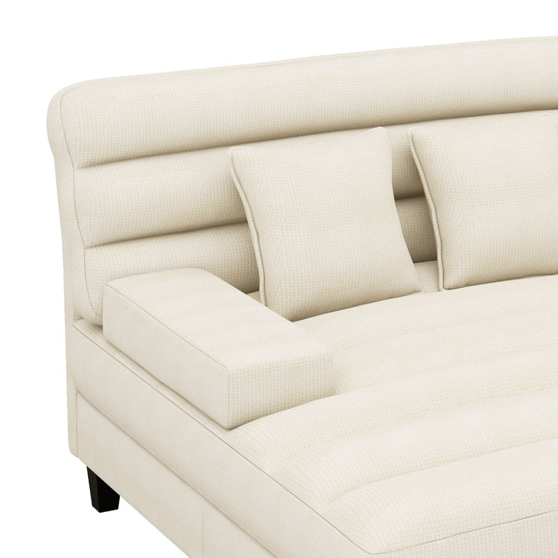 Méridienne 57,1 po, méridienne rembourrée avec dossier réglable et bande lumineuse à DEL 57,1 po, Beige