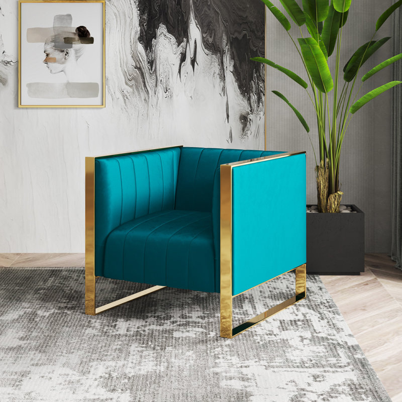 Fauteuil d'appoint rembourré en velours Trillium Mid-Century, Sarcelle