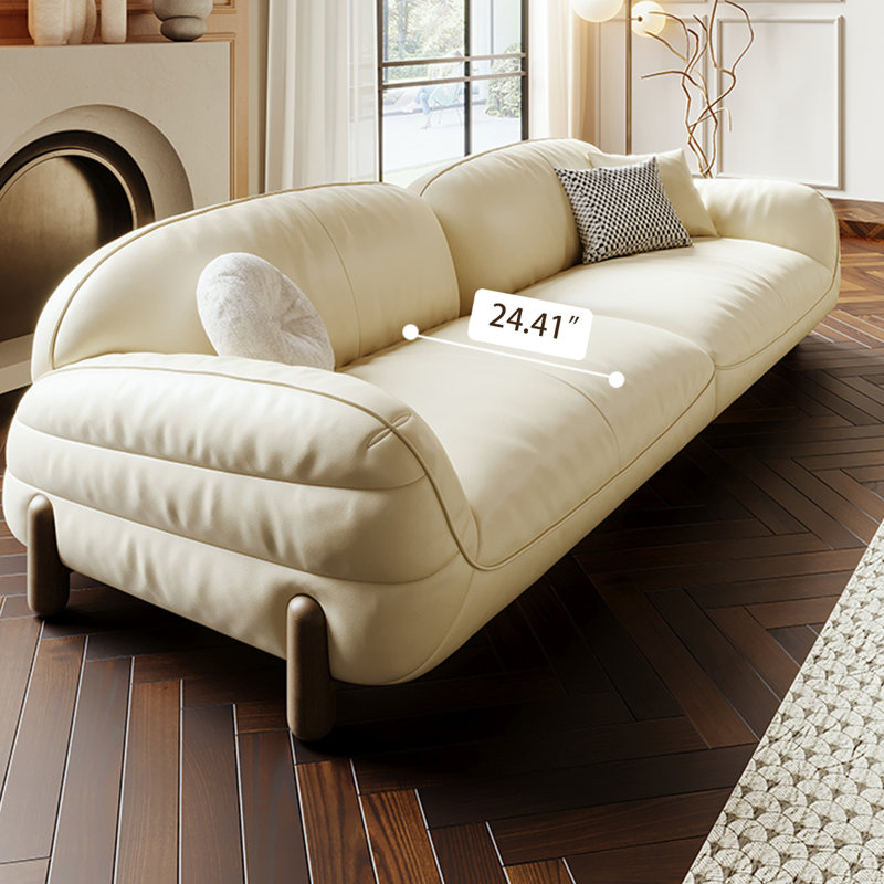 Canapé modulaire en cuir véritable blanc crème, H 30,71 po x l 110,24 po x P 37,4 po, 4