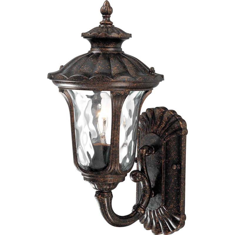 Saxton 1-Light Outdoor Cast Aluminum Vintage Bronze Wall Mount Wall Light Wall Lantern with Water Glass Shade