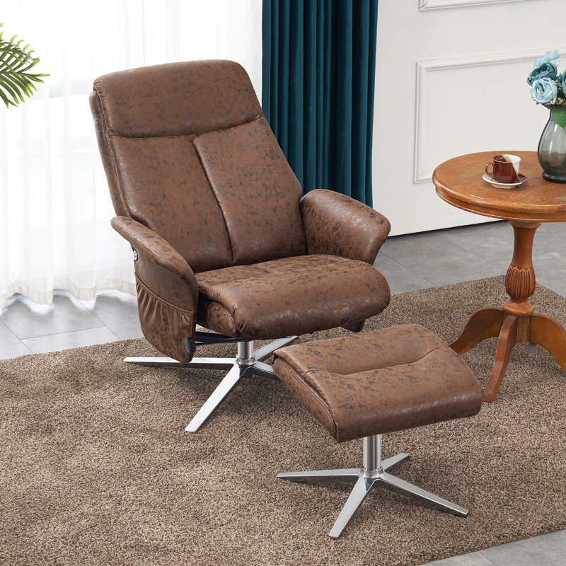 Fauteuil inclinable pivotant avec repose-pieds en similicuir, Brun