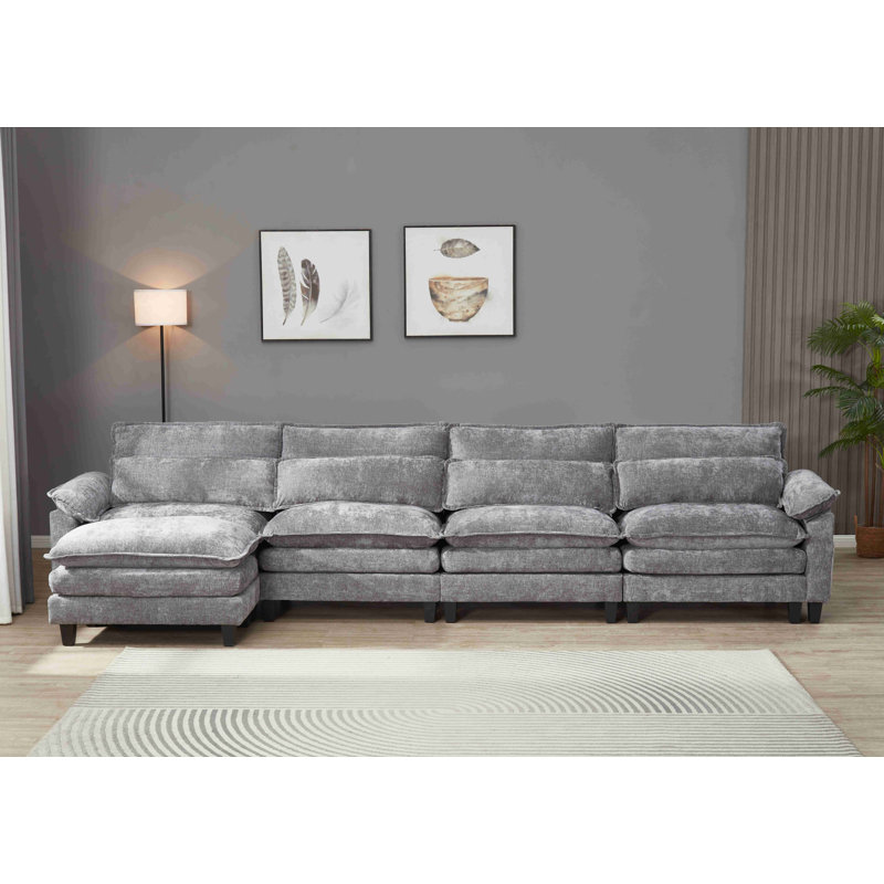 Canapé modulaire en L avec repose-pieds Luqi, Chenille grise foncée, H 35,8 po x l 150,4 po x P 52,4 po