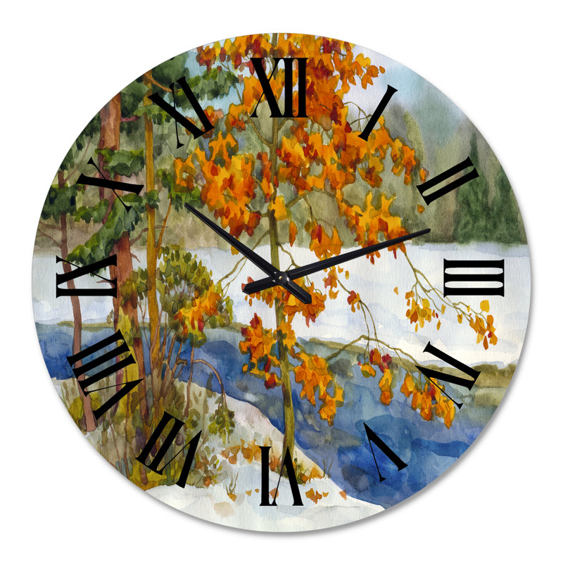 Horloge murale Stream In The Winter Forest I - Lake House, Grand