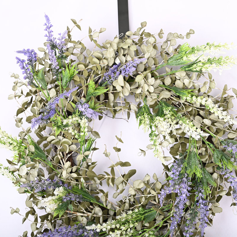 Handcrafted Mini Eucalyptus 24'' Front Door Wreath, Green/Purple