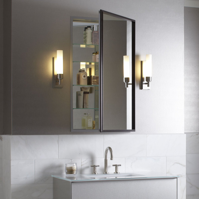 Main Line Recessed or Surface Mount Framed Medicine Cabinet, 30.06" H x 23.38" W x 5.13" D, Polished Nickel