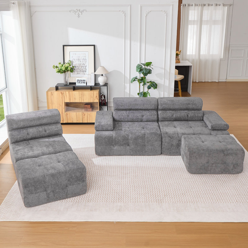 Ensemble de salon modulaire à compression 5 pièces 5 pièces, Gris