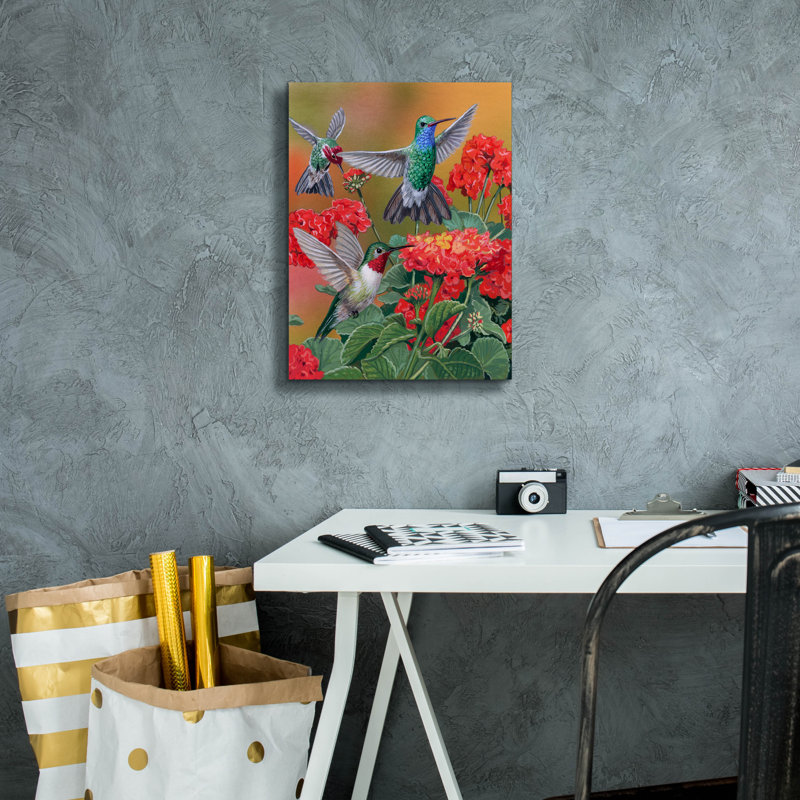 «Hummingbirds Flowers» par William Vanderdasson, H 16 po x l 12 po x P 0,75 po