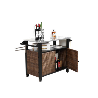 Armoire de rangement pour la cuisine extérieure avec plateau en acier inoxydable et roulettes pour le patio