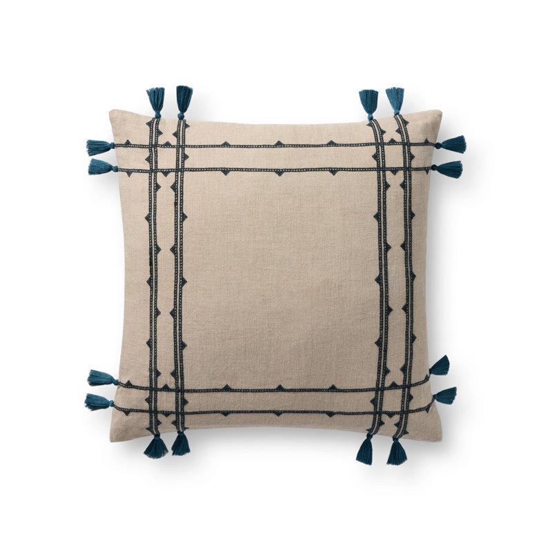 Loloi Accent Pillow, Square 18", Natural/Blue Striped