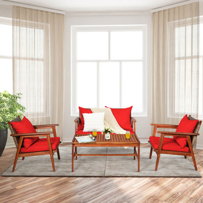 Dameika 4 Piece Rattan Sofa Seating Group with Cushions by George Oliver