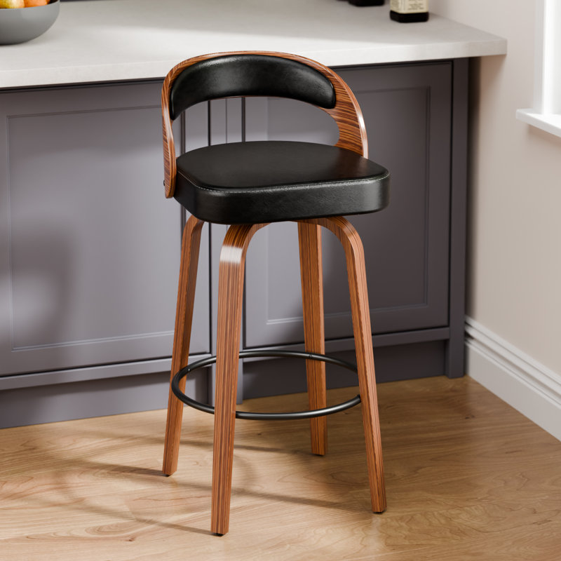 29.2'' Swivel Solid Wood Bar Stools, Black, 1