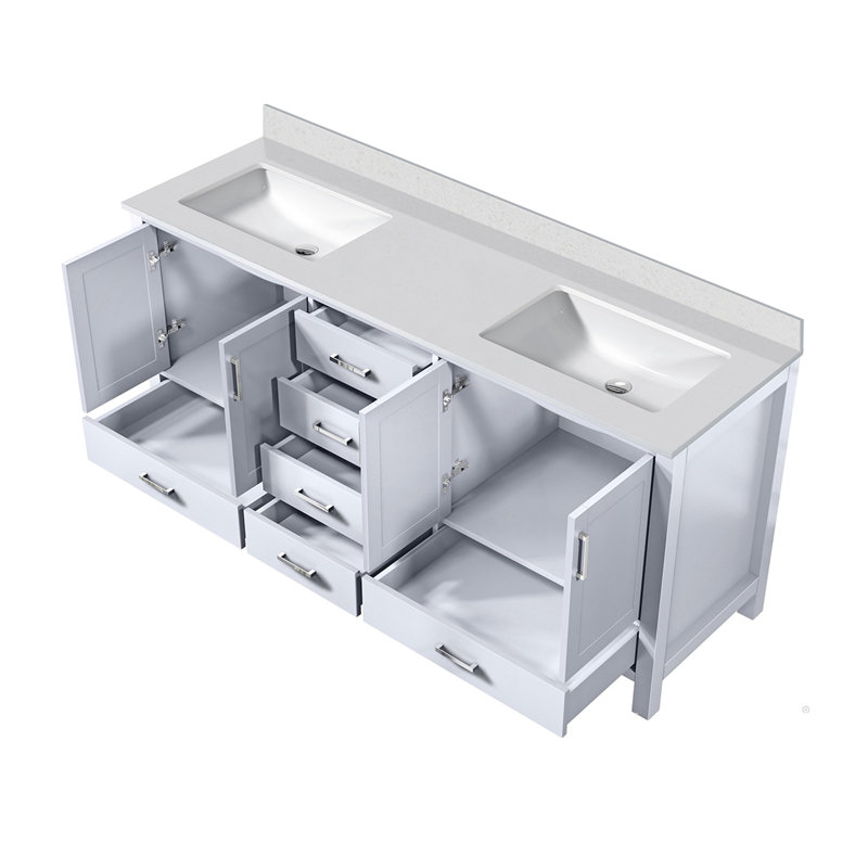 Meuble-lavabo double avec comptoir en quartz, Blanc