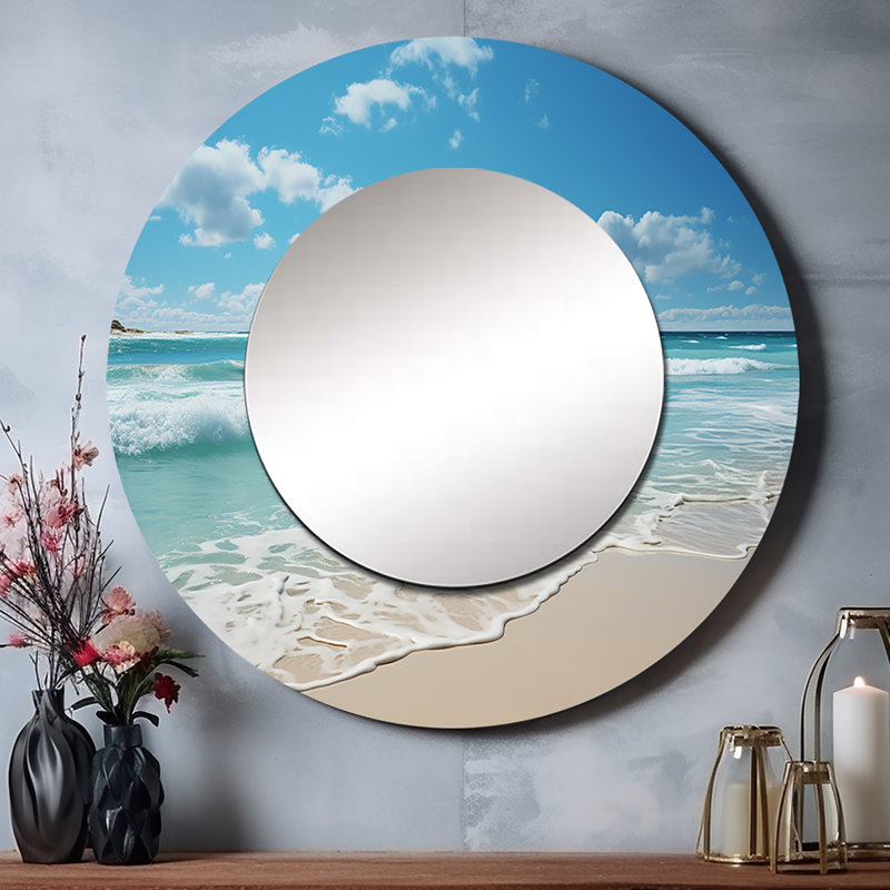 Saviah Scenic Landscape Coastal Serenity VII - miroir mural océan, miroir décoratif rond côtier, reproduction d'art en métal
