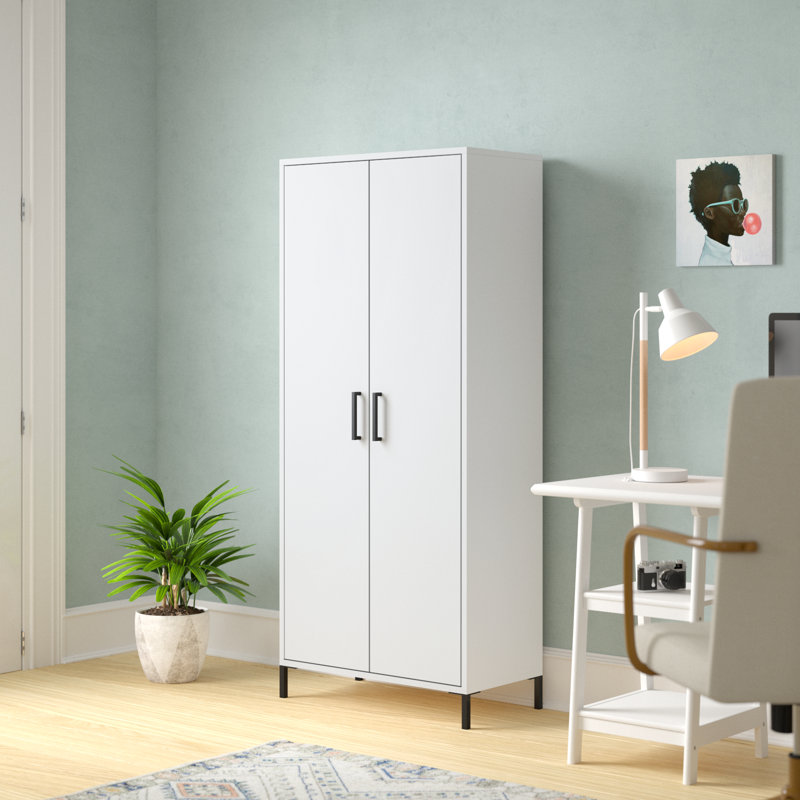 Caleshia Tall Bathroom Cabinet with Doors, White
