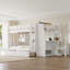 Lit superposé double pleine grandeur avec bureau, étagères et tiroirs de rangement, blanc-1041361904