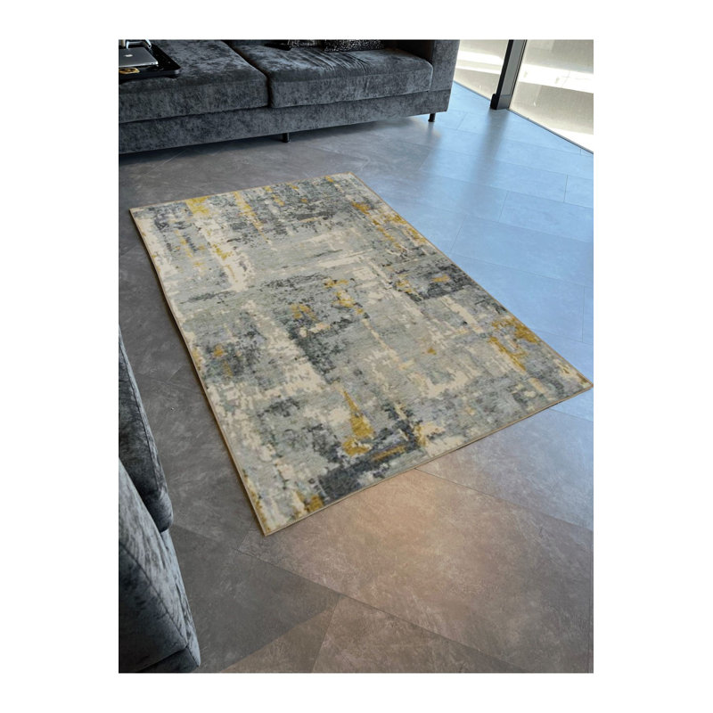 Tapis bleu délavé à motif abstrait et créatif, Sous-tapis rectangulaire 2 pi 6 po x 4 pi 11 po