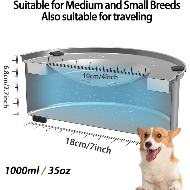 Gamelle d'eau pour chien de 1 L (0,26 gal) avec bouchon antidéversement en acier inoxydable pour les chiens qui boivent de façon désordonnée.